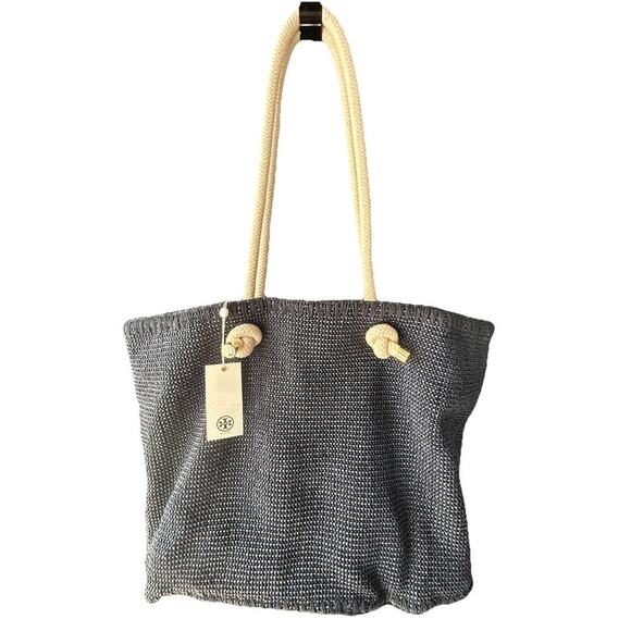 NWT Tory Burch Knotted Whale Tote Navy Blue Handbag Beach Pool Vacation Bag Rare - Picture 7 of 16